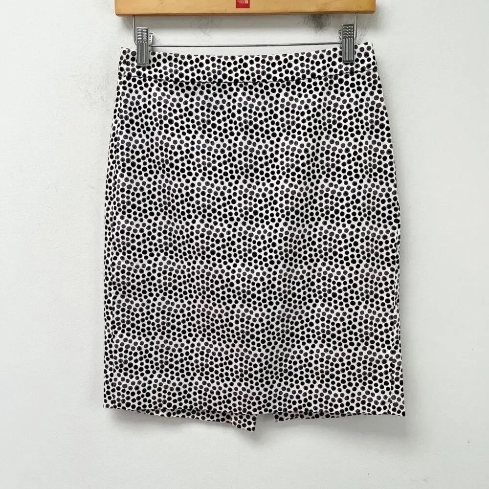 J. Crew Women's The Pencil Skirt 0 Brown & White Polka Dot Print 37532 Stretch